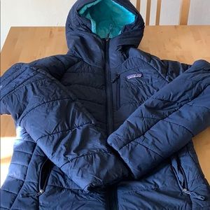 PATAGONIA down sweater hoody. Dark blue. Size S.